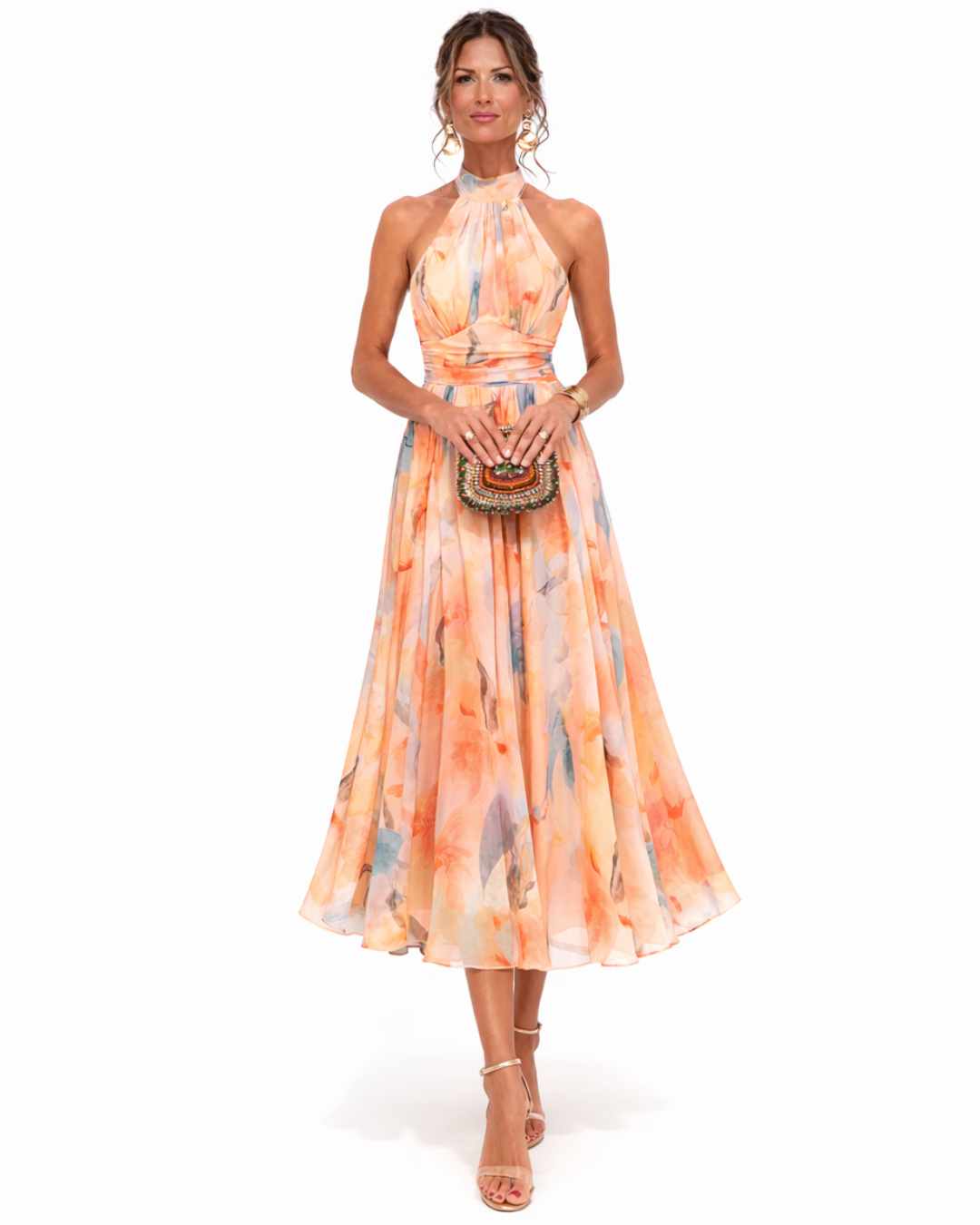 Aurora™ - Halter Neck Dress with Watercolor Print