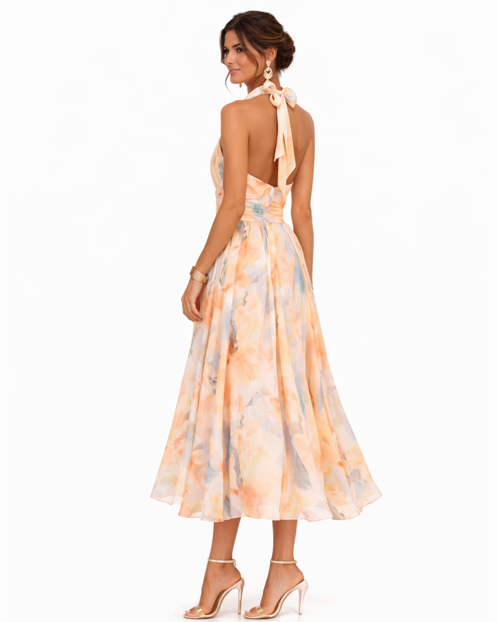 Aurora™ - Halter Neck Dress with Watercolor Print