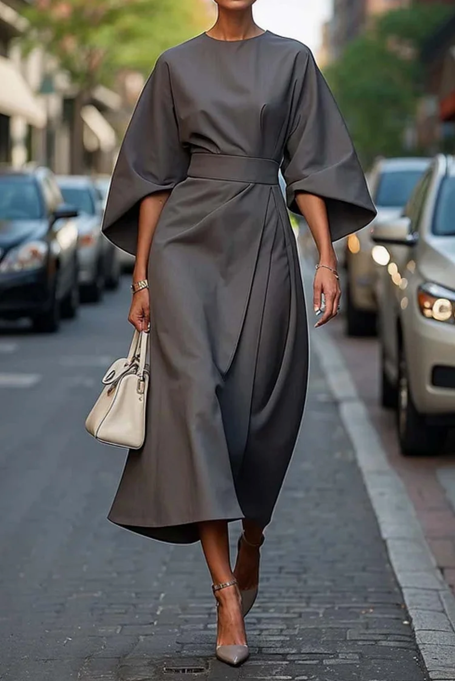Catherine | Elegant Dress with Lantern Sleeves and Belt